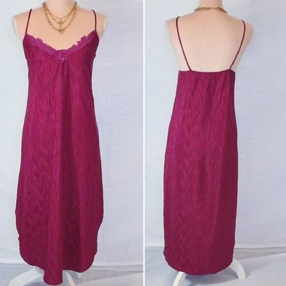 VTG 80s Fuscia Pink Textured Floral Tank Midi Slip Dress Large - Picture 3 of 16